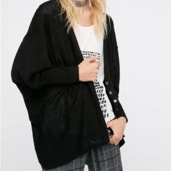 Free People Sweaters - Free People Days Like This Cardigan Size S Black Linen Blend Long Sleeve Snaps
